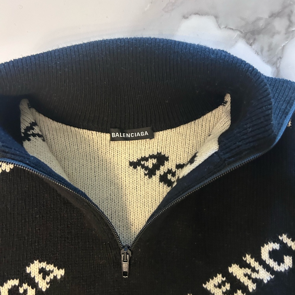 Balenciaga Black Knit Zip-Up Logo Sweater - Picture 6 of 10